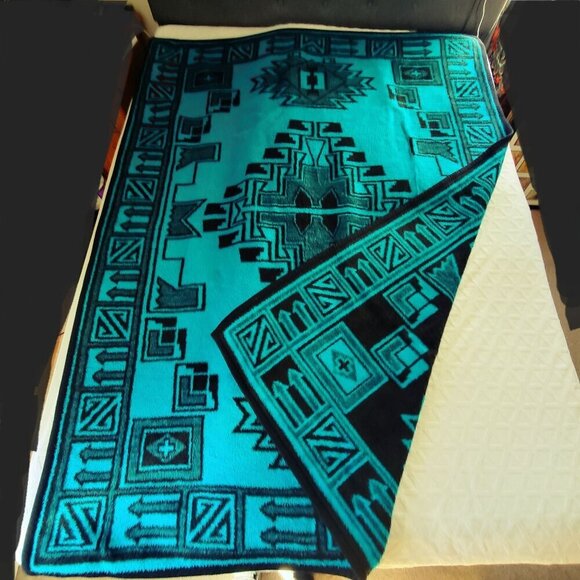 VTG Ibena Reversible Southwestern Blanket Tribal Design 58"x73" Made In Turkey - Picture 10 of 12